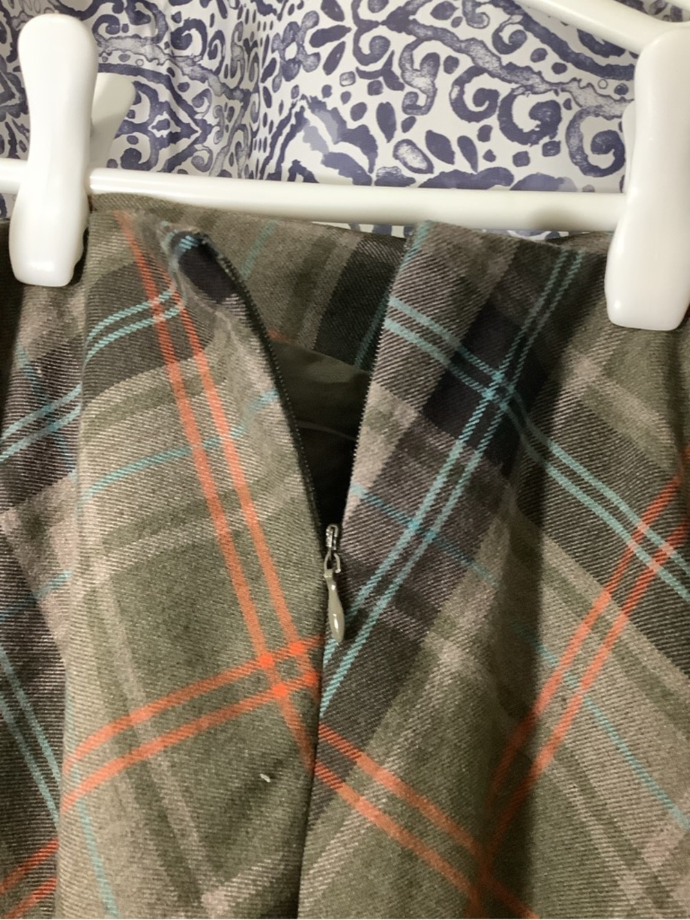 Jessica Olive Plaid Skirt with Orange & Blue Accents - Picture 5 of 10